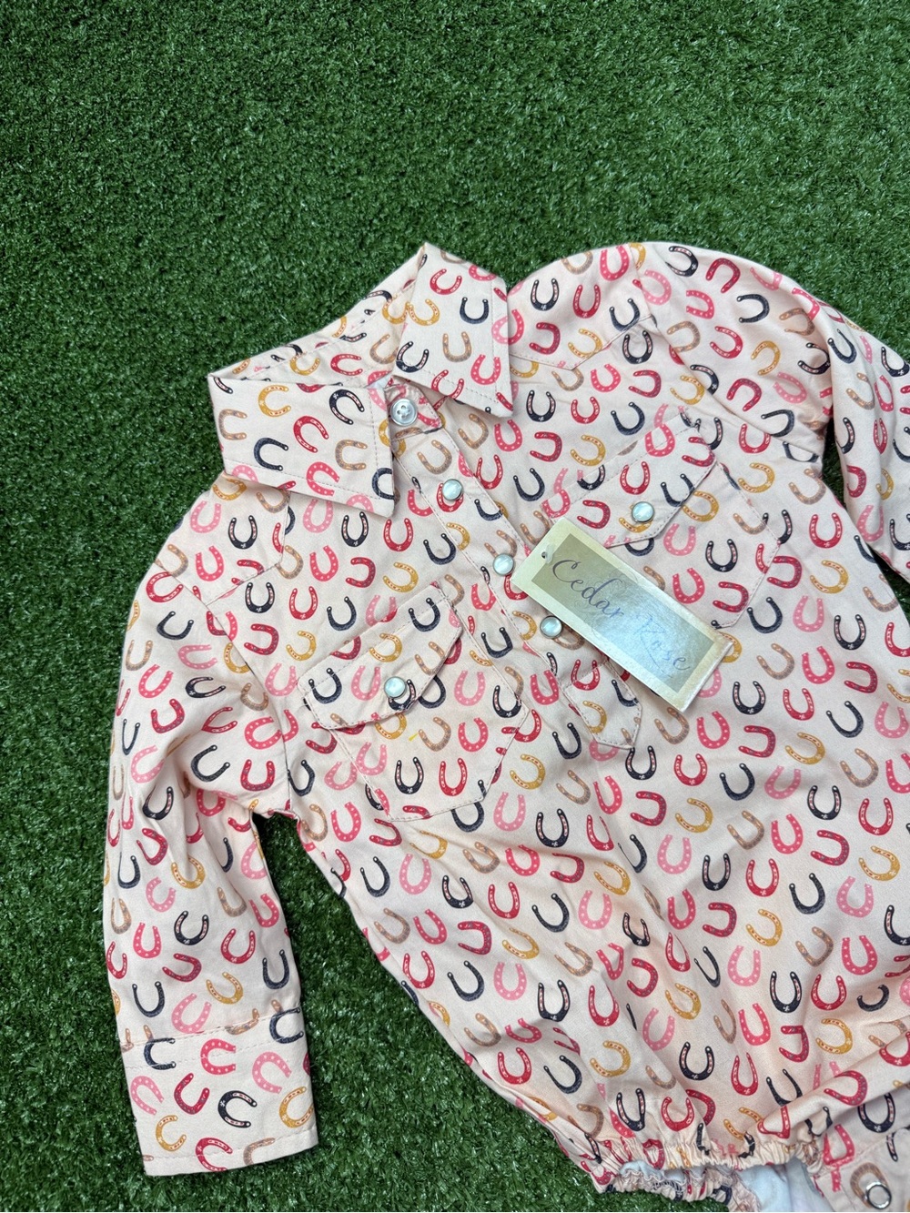 NWT Cedar Rose One Piece Long Sleeve Western Shirt Baby Girl Oink Horseshoe 6-9M